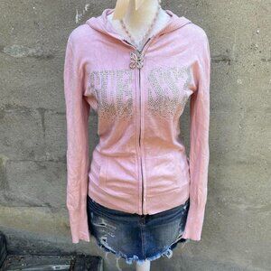 Pink Guess Zip-Up Bling Knit Hoodie